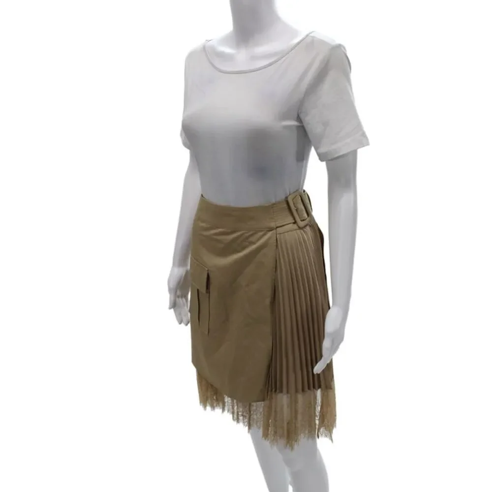 Self Portrait Womens Cargo Pleated Wrap Mini Skirt Tan Size 4